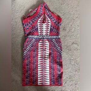 NWOT Never Worn BCBGMaxAzria multicolor bodycon cocktail dress Keyhole neckline